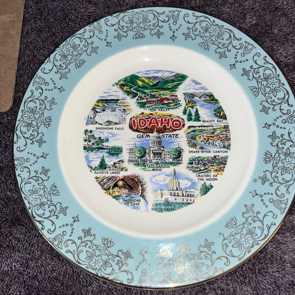 Vintage Idaho Gem State Boise Sun Valley Snake River Souvenir Travel Plate
